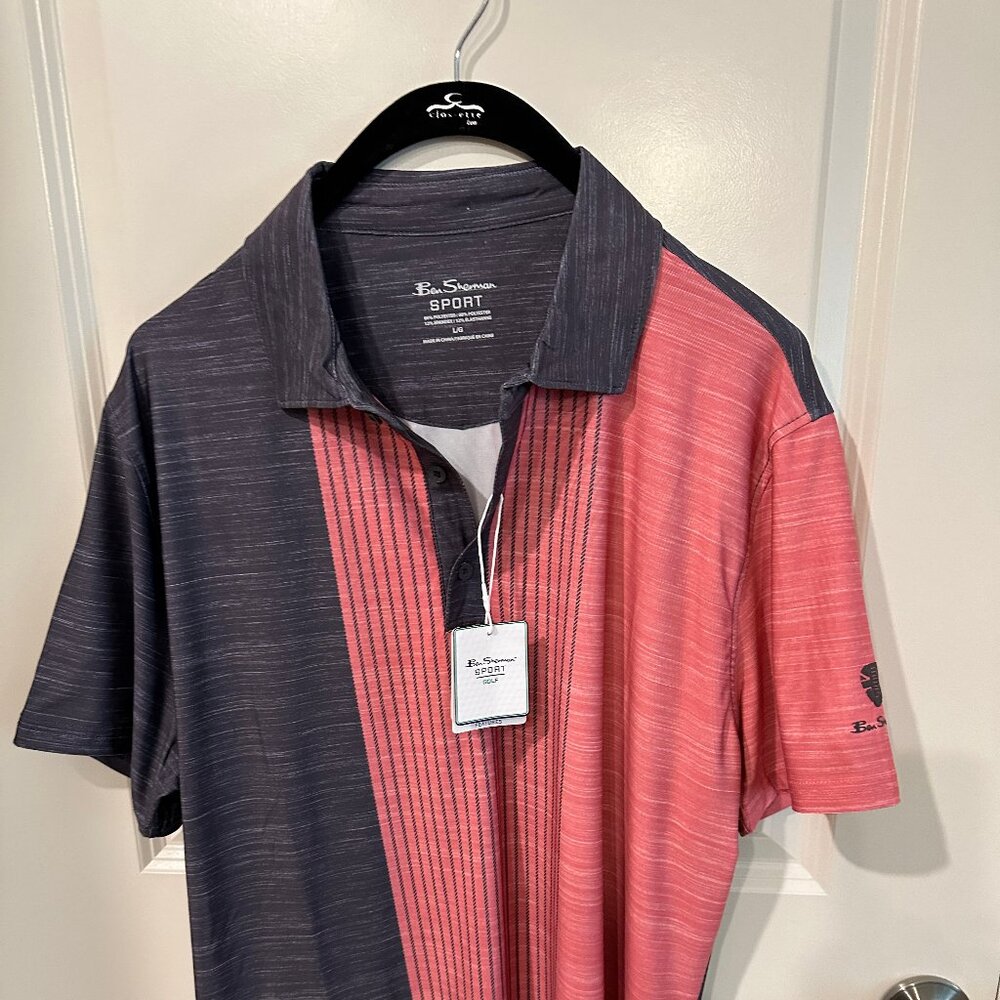 NWT Ben Sherman Sport Gman Sport Golf Polo Shirt Mens LARGE Gray/Red